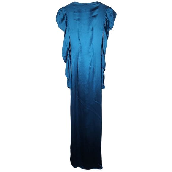 De La Vali Gin Ruched Maxi Dress in Blue Size UK 8 US 4 Long Sleeve Satin NWT - Picture 6 of 12